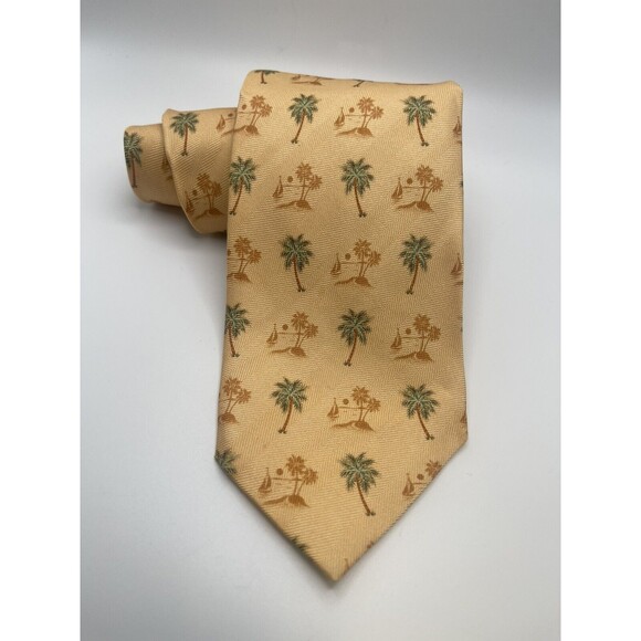 Tommy Bahama Tropical Palm Tree 100% Silk Peach Tie - Picture 1 of 7